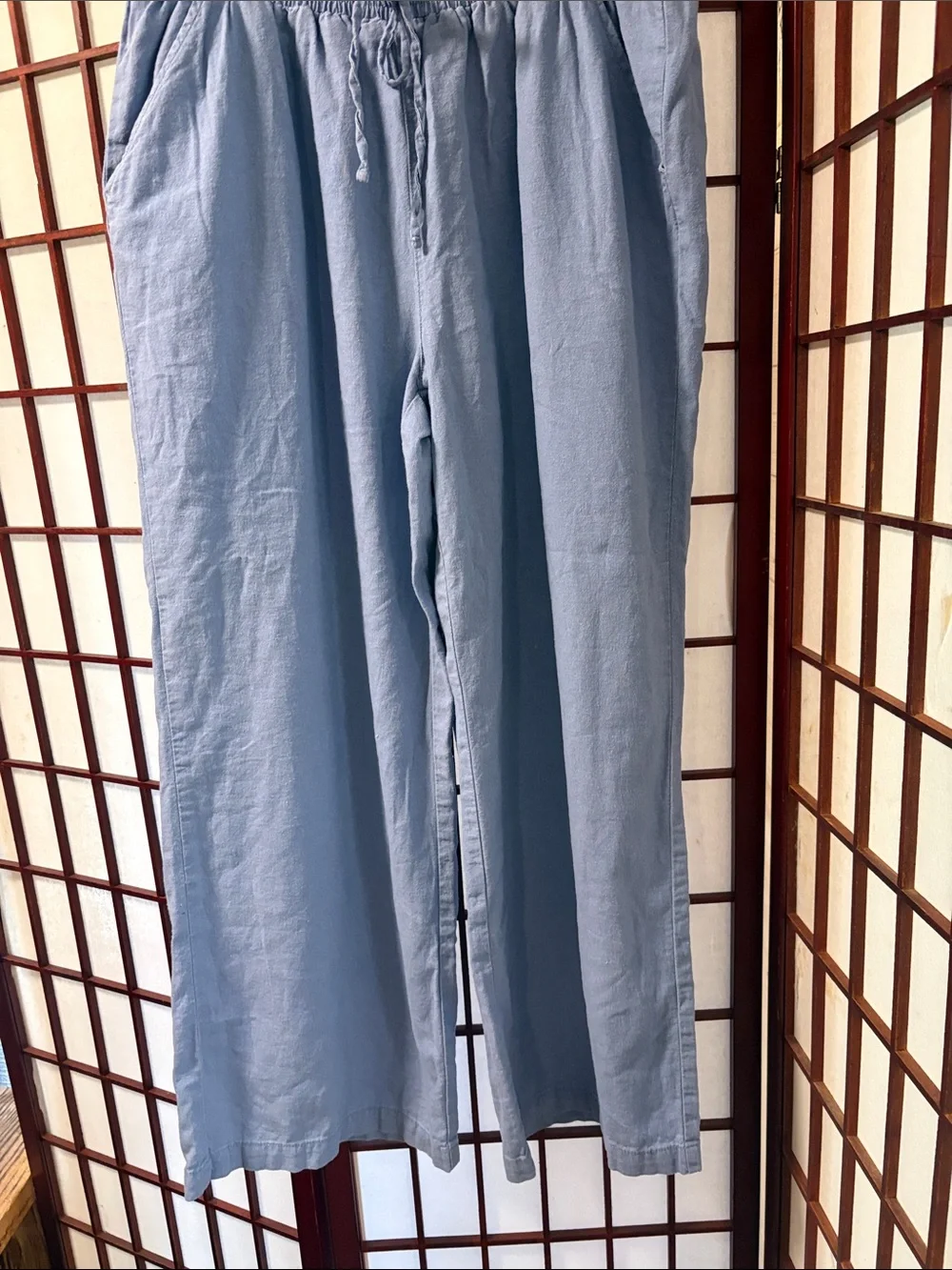 Light Blue woman’s Drawstring Linen-Blend Pants very comfortable can fit a large